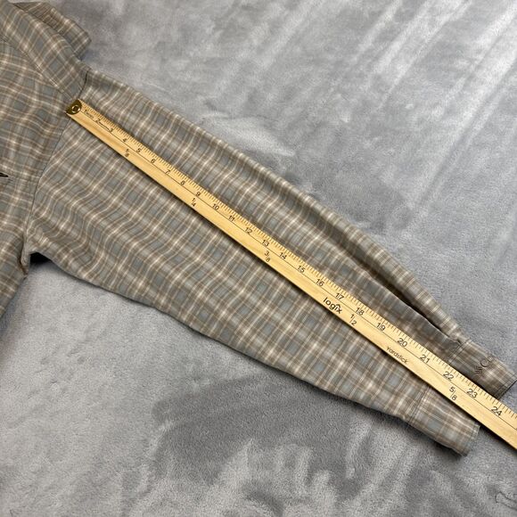 Columbia Men’s Large Tan & Light Blue Plaid Button-Down Long Sleeve Shirt w/ Zip - Picture 5 of 7